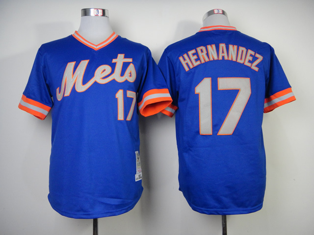 Men New York Mets #17 Hernandez Blue Throwback 1983 MLB Jerseys